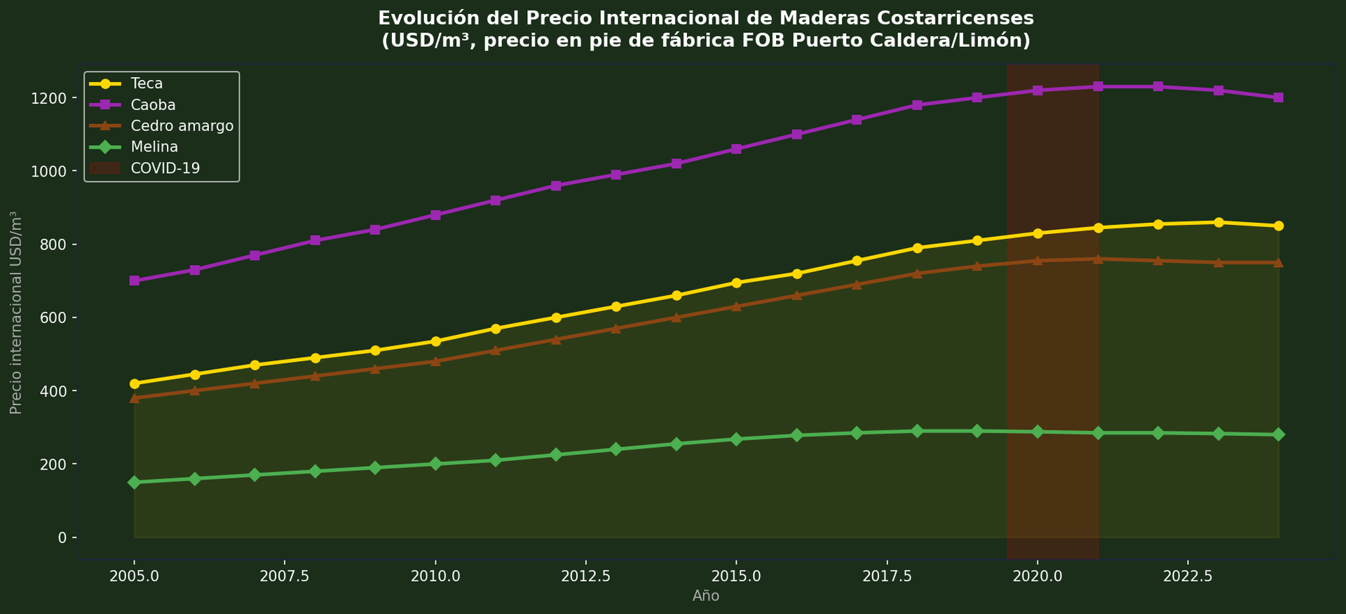 Evolución histórica precios madera costarricense 2005–2024