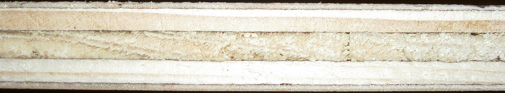 Sección transversal de plywood mostrando las chapas cruzadas
