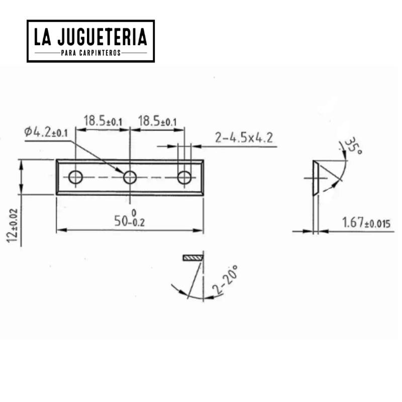 Inserto una unidad de carburo para fresas de router trabajo en madera 50x12x1.7 mm 35º TCT