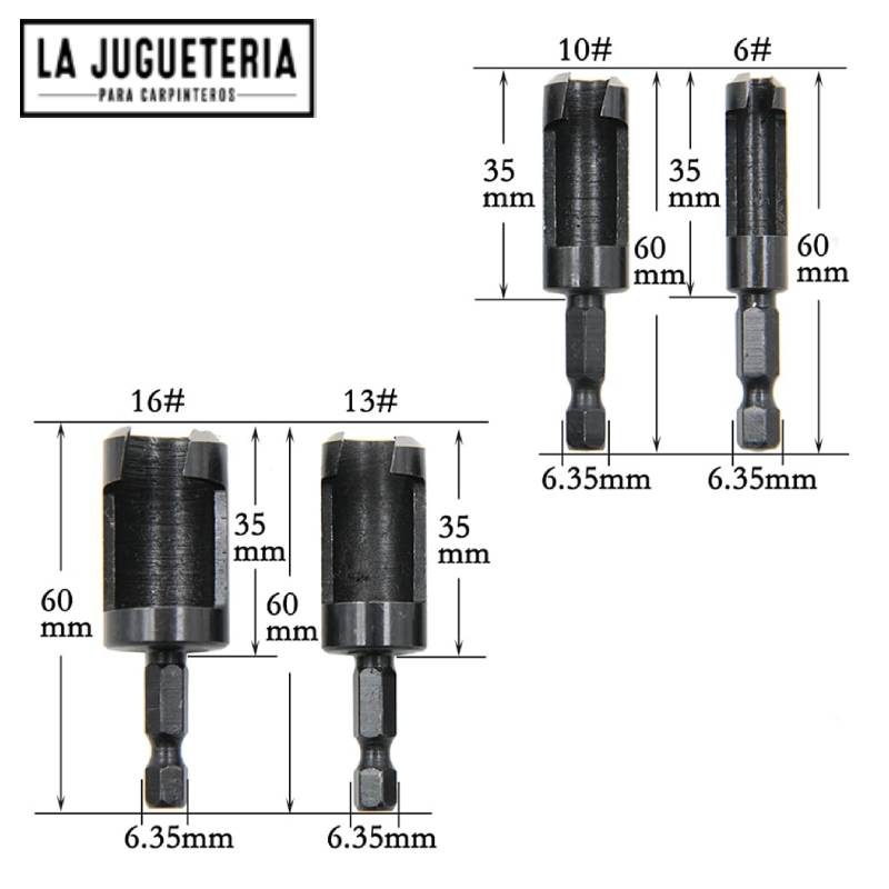 Set de 8 Brocas sacabocados o sacatarugos Tipo C y garras de 1/4", 3/8", 1/2", 5/8" (Métrica 6mm 10mm 13mm 16mm)