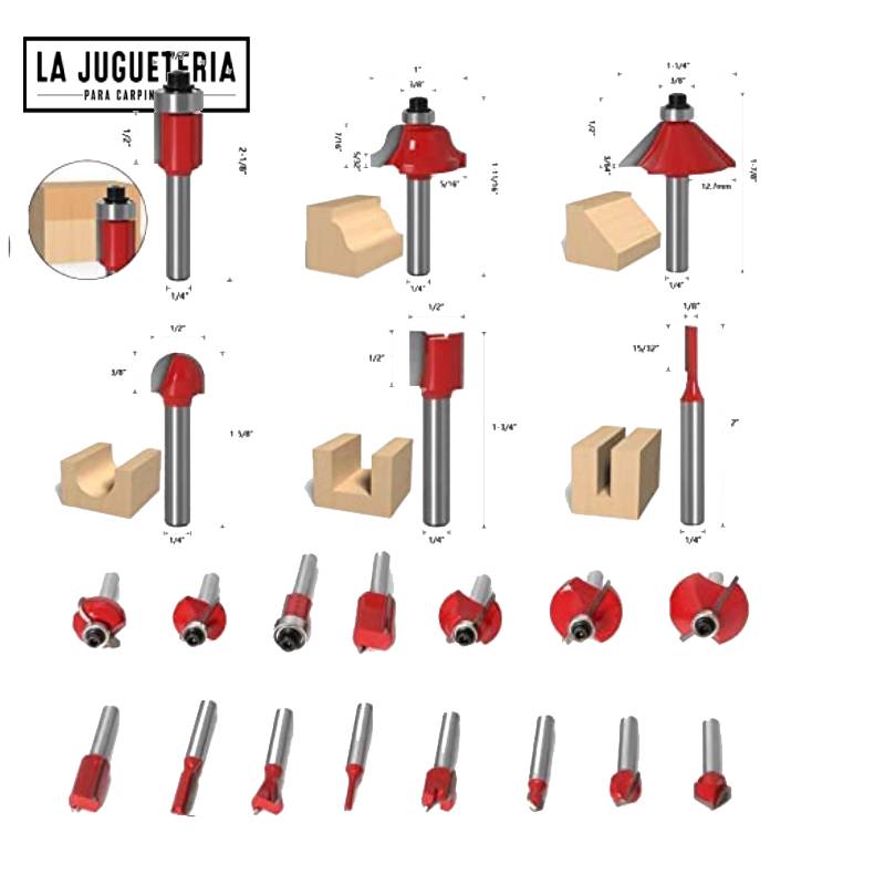 Set 15pz de Fresas para Router de Alta Precisión con Vástago de 1/4" - La Juguetería para Carpinteros