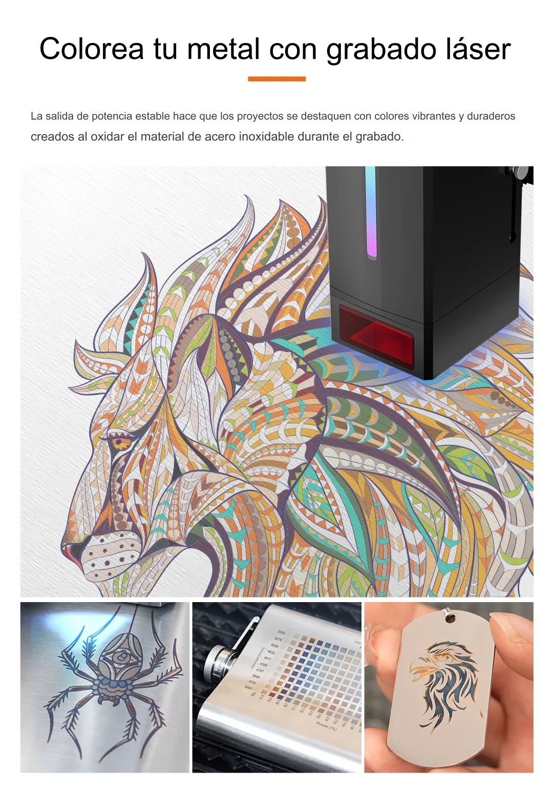 Grabado láser a color sobre metal