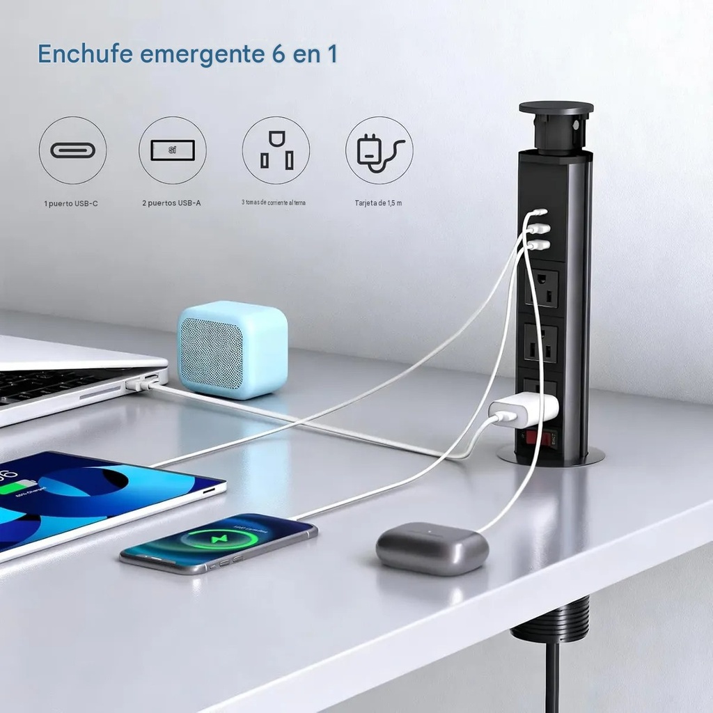 Enchufe pop-up retráctil oculto con USB-C y USB-A