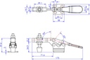 Plano de cotas del estándar GH-225-D: base 23,1 x 38 mm, largo 173 mm, apertura 90 grados