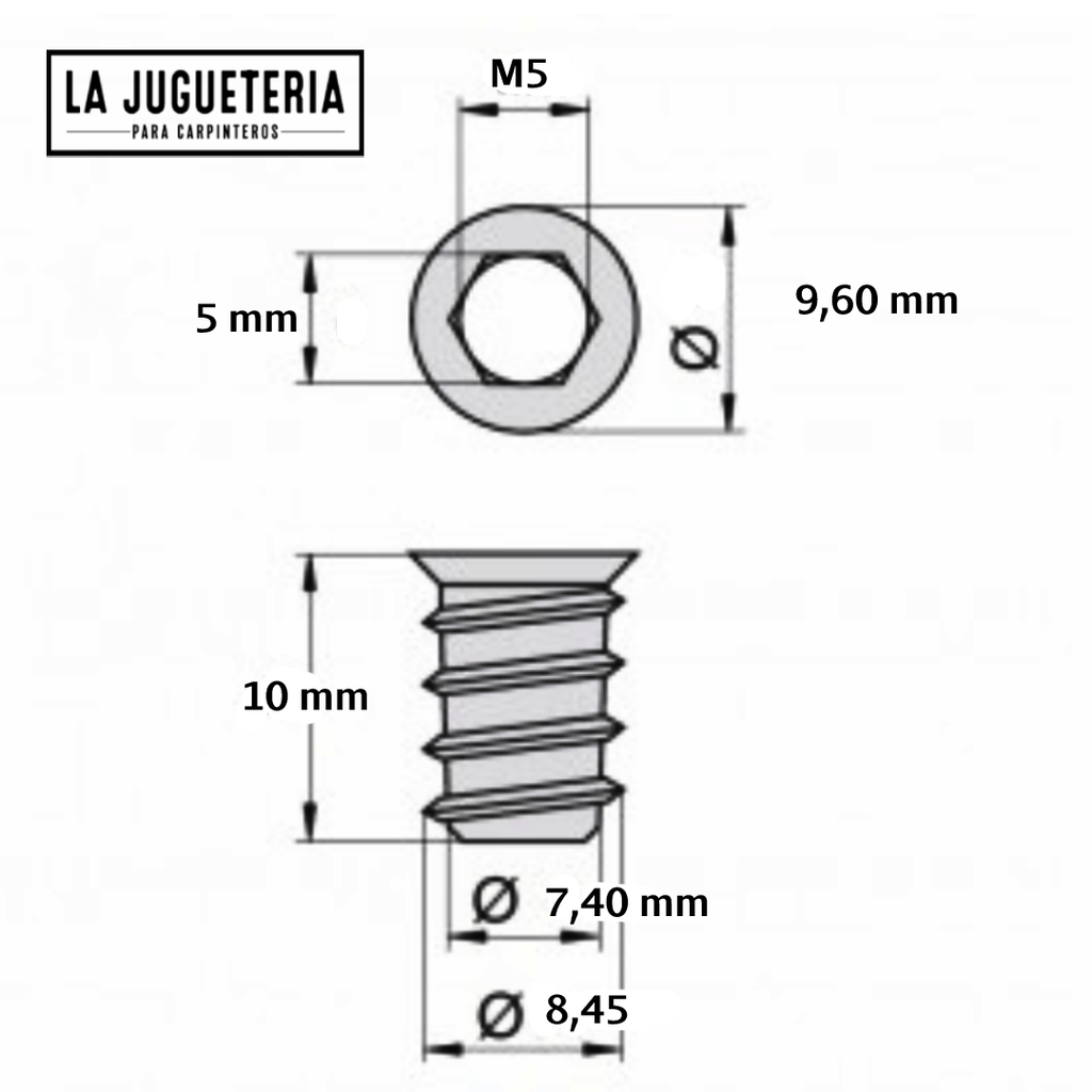 Tuerca de embutir M5 x 10mm-pack 50 unidades