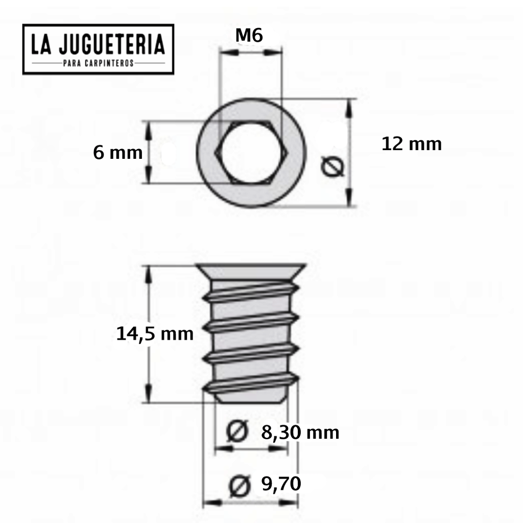 Tuerca de embutir M6 x 15mm