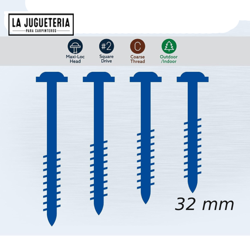 Tornillo pocket hole #8 x 1-1/4 pulgadas ,(32mm) BLUE-KOTE, caja de 100 unidades