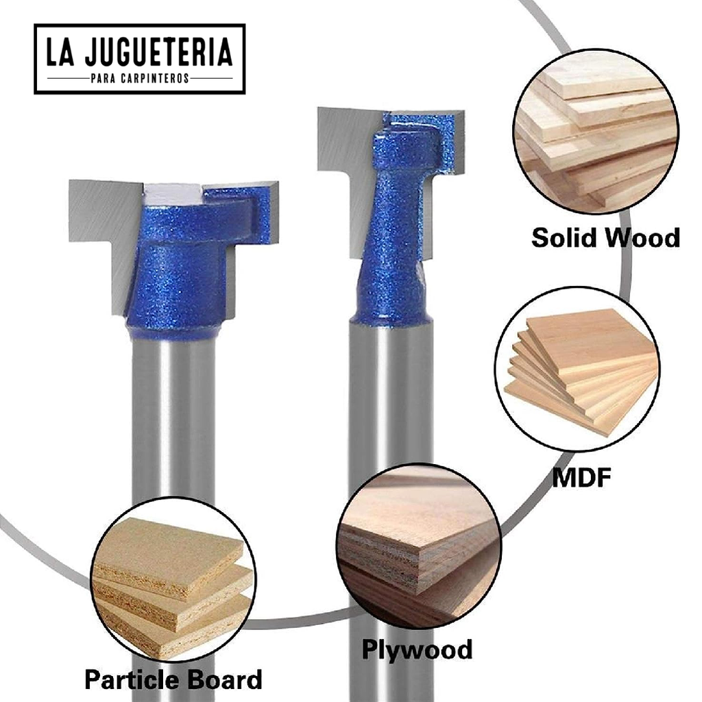 Fresas ranura tipo T para tornillo hexagonal de 1/4" y 3/8" Key hole. Vástago de 1/4". Set 2 pcs. Ref.P08