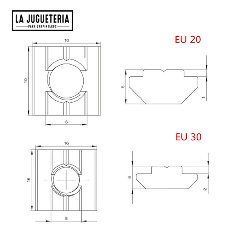 Tuerca de Riel para Perfil de Aluminio 2020 - Accesorio para Carpintería - Bolsa de 10 unidades