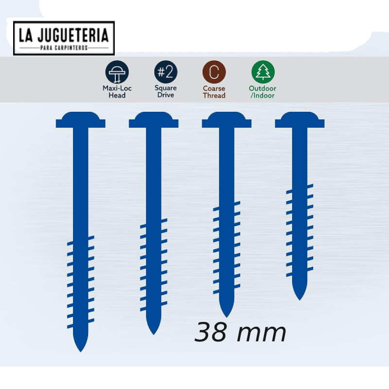 Tornillo pocket hole #8 x 1-1/2 pulgadas ,(38mm) BLUE-KOTE, caja de 100 unidades