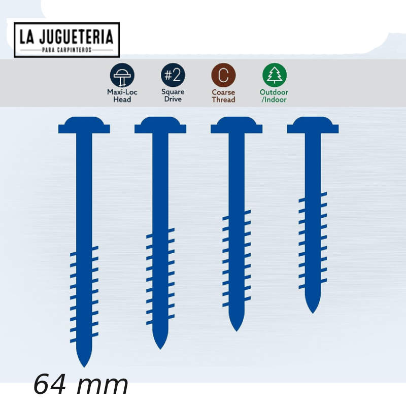 Tornillo pocket hole #8 x 2-1/2 pulgadas ,64mm) BLUE-KOTE, caja de 100 unidades