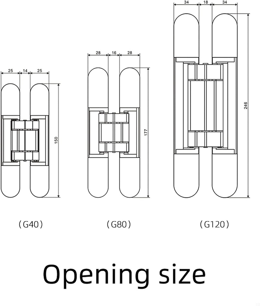 Bisagra oculta ajustable de 180 grados accesorios de puerta Invisible, G80 80 kg