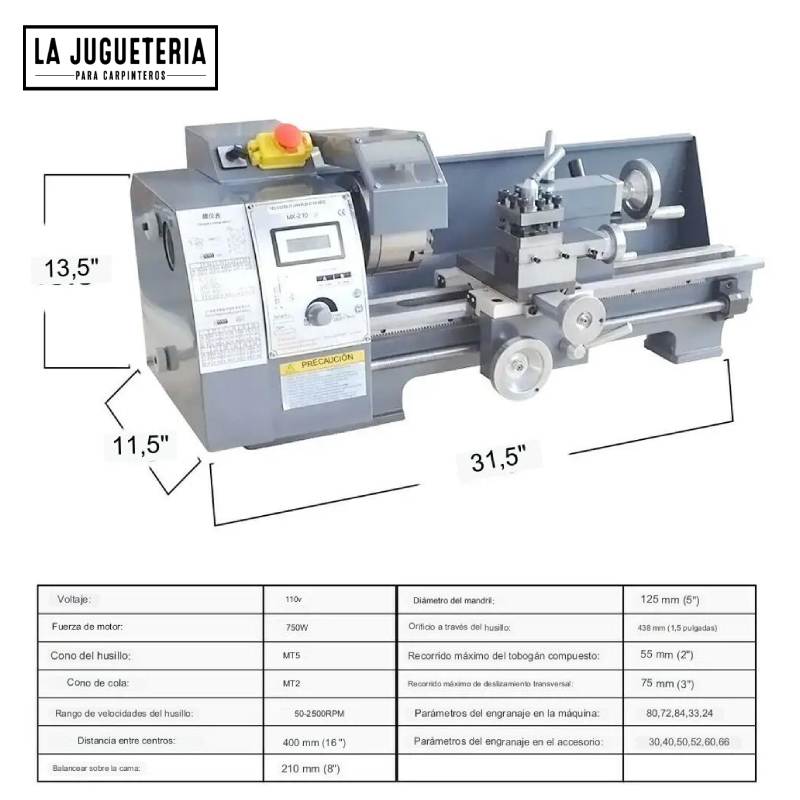 Torno para metal 750W de alta precisión para principiantes y profesionales (8 x 16 pulgadas)