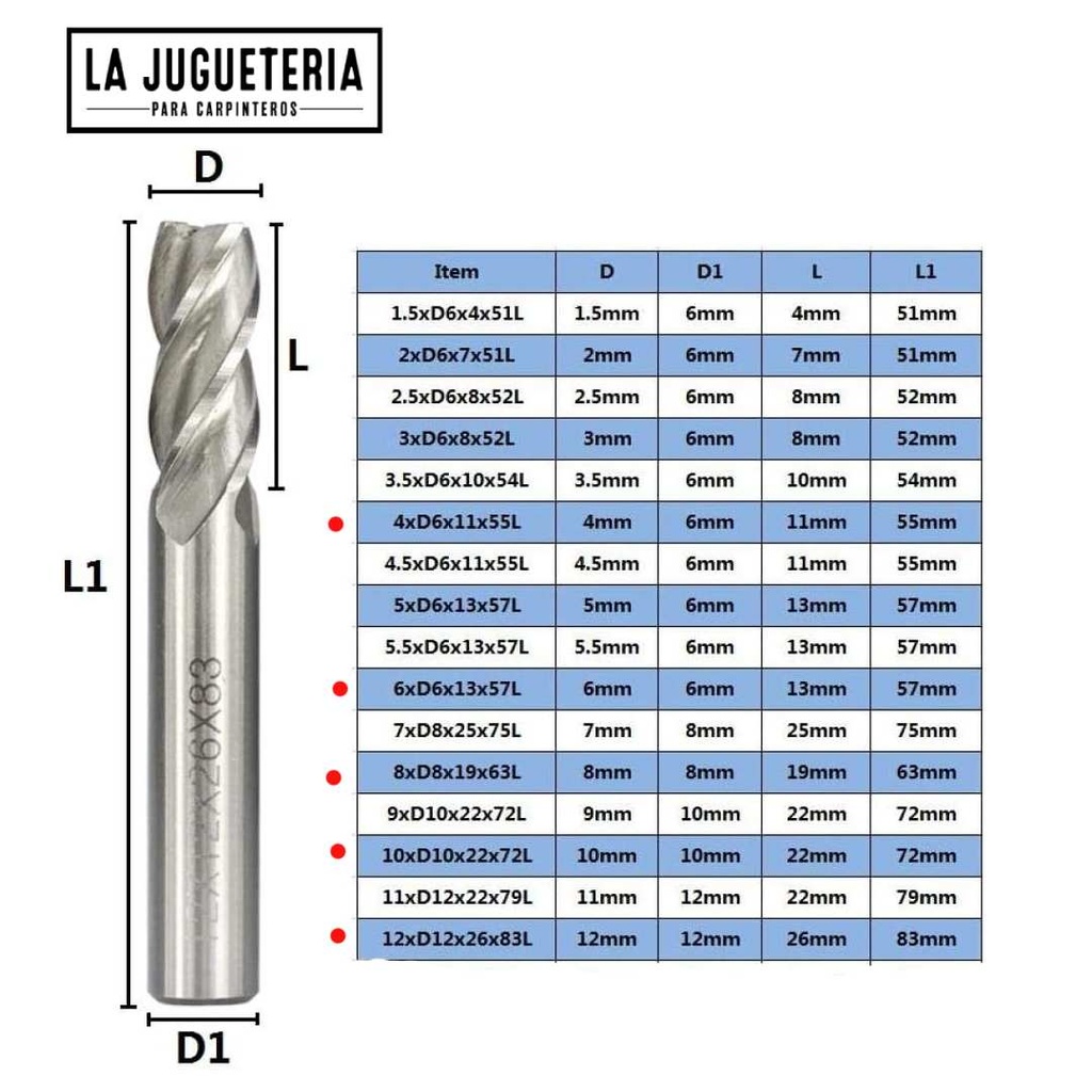Brocas de fresado tipo flauta End Mill Tamaño: 4-6-8-10-12mm Set 5 pcs, K140- G140