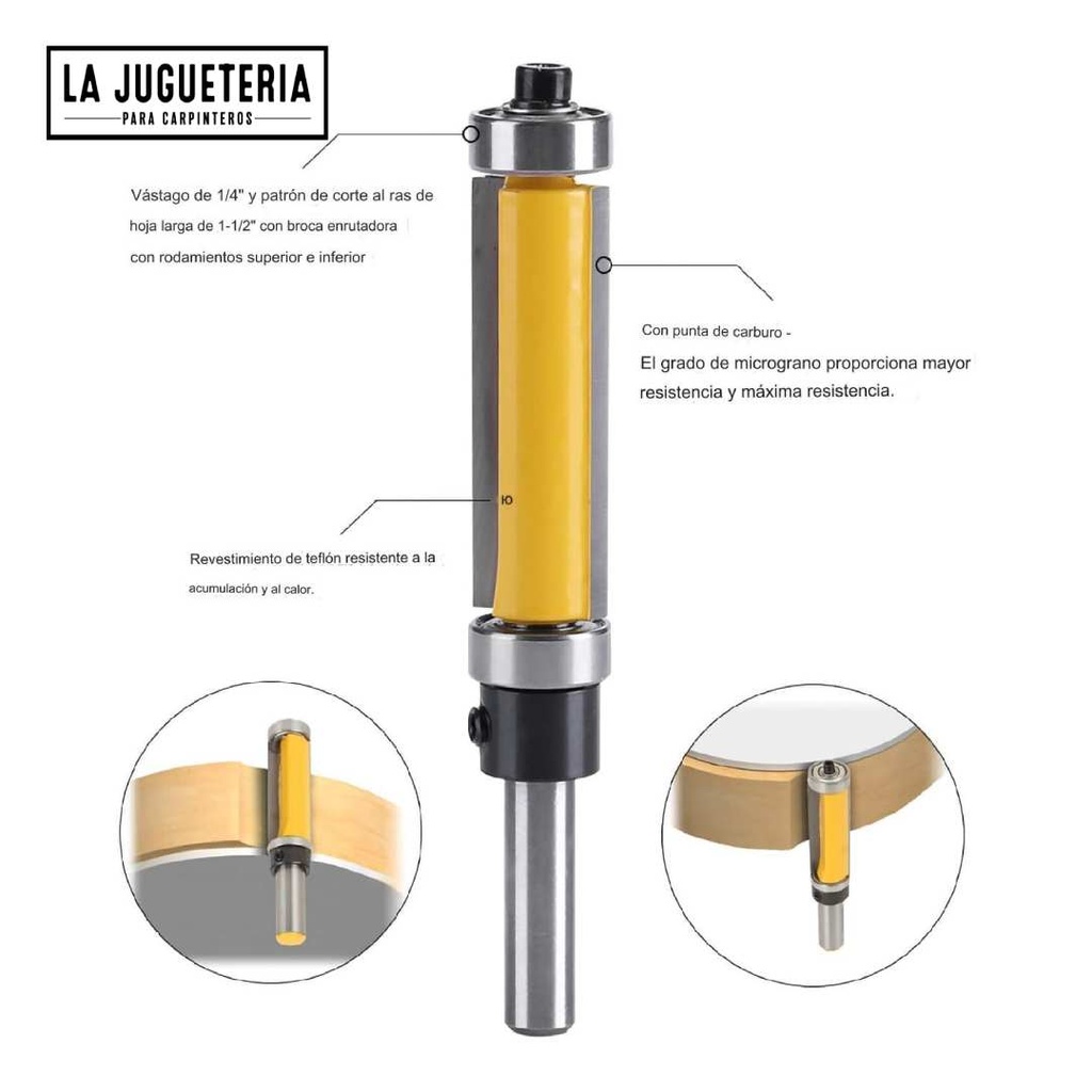 Fresa de corte recto 38mm, copiadora con 2 rodamientos. Vástago de 1/4". Ref.P05