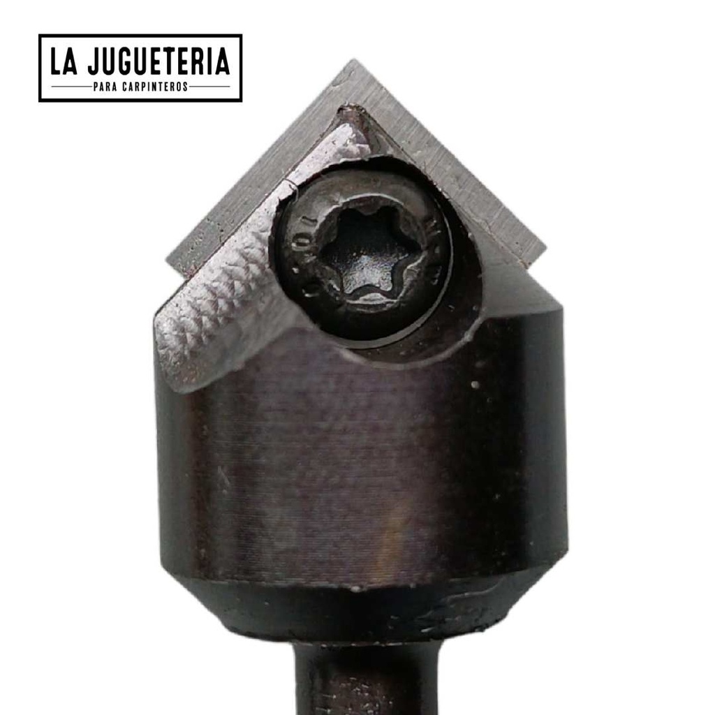 Fresa industrial Diente de Perro para ranuras en V de 90 grados Groove con inserto de carburo. Diámetro: 11/16" (17,46 mm)
Altura de corte: 21/64" (8,25 mm). Vástago: 1/4" (6,35 mm) Ref. P45 