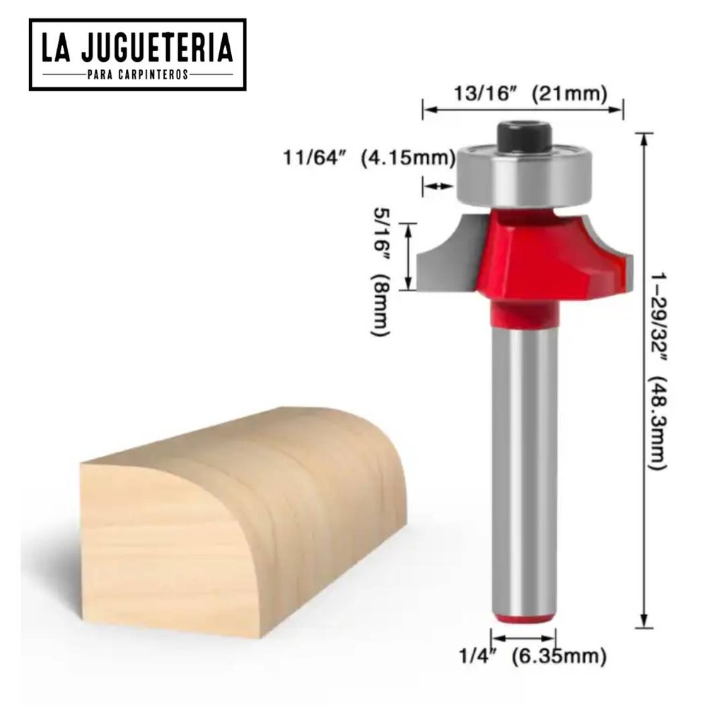 Fresas cantear set de 1/4 Juego de brocas enrutadoras de bordes redondos de 8 piezas, 1/4 ", 1/8", 3/8 ", 1/2", 1'', brocas redondas de limpieza de radio Ref: P48