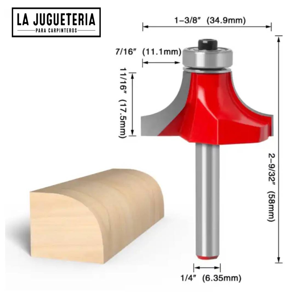 Fresas cantear set de 1/4 Juego de brocas enrutadoras de bordes redondos de 8 piezas, 1/4 ", 1/8", 3/8 ", 1/2", 1'', brocas redondas de limpieza de radio Ref: P48