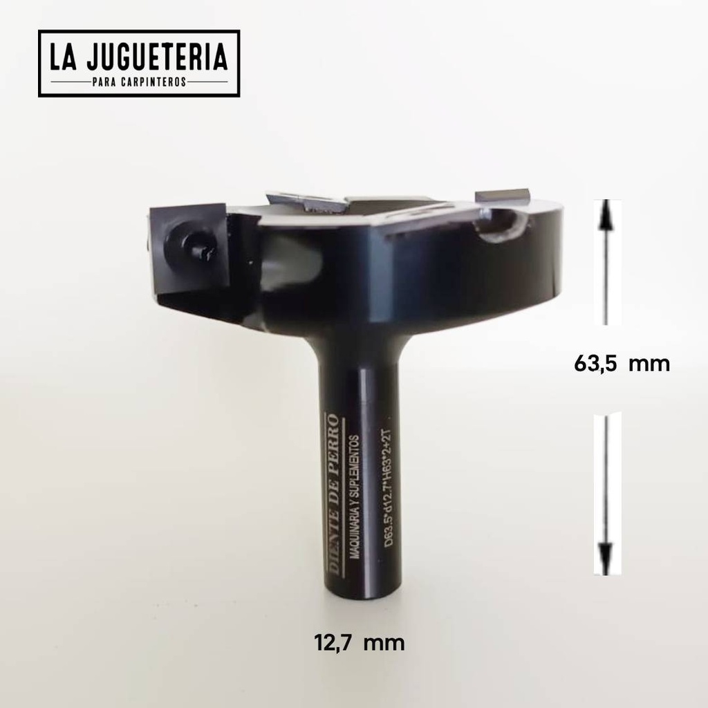 Fresa niveladora industrial limpiafondos con insertos de carburo D63.5*d12.7*H63*2+2T. Vástago 1/2". Ref. G53