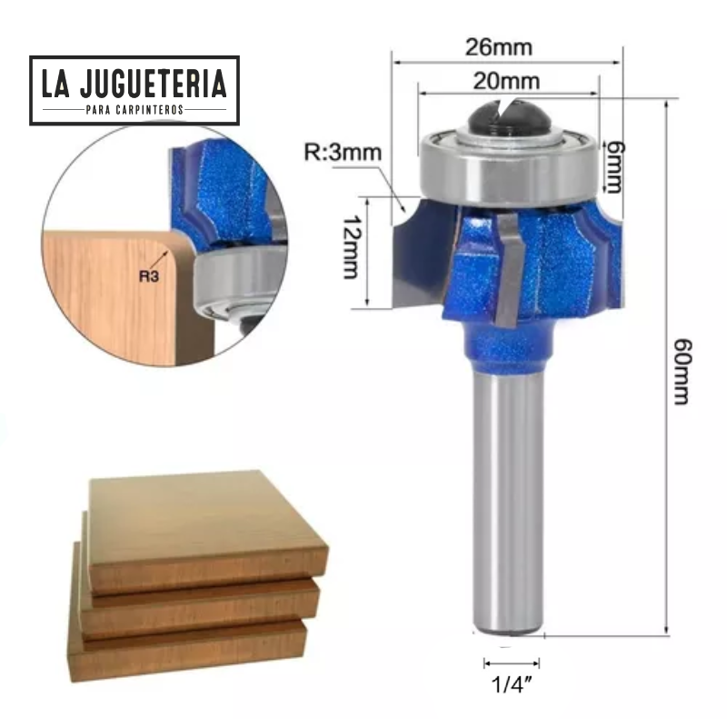 Fresa tipo R3. Vástago 1/4". Ref. P28