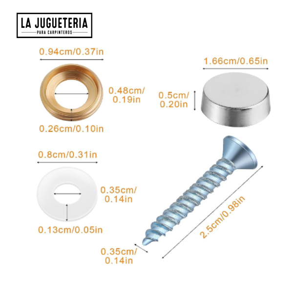 Tornillos para espejo con embellecedor. 