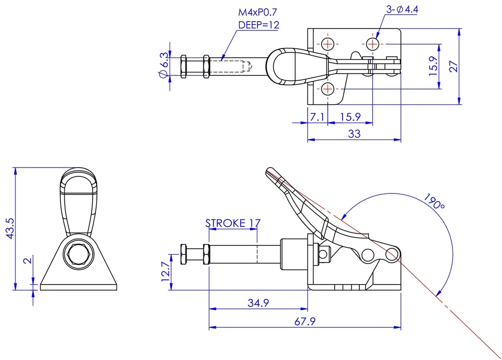 [A024] Abrazadera/prensa de liberación rápida empuje vertical capacidad 45 kg GH-301AM