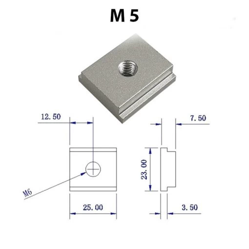 Tuerca/bloque M5 para rieles en T universales