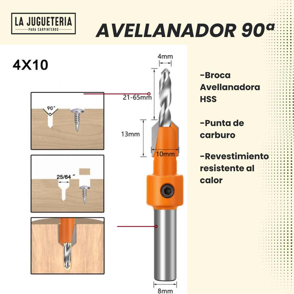 Broca avellanadora 4*10mm de alta calidad para carpintería y bricolaje