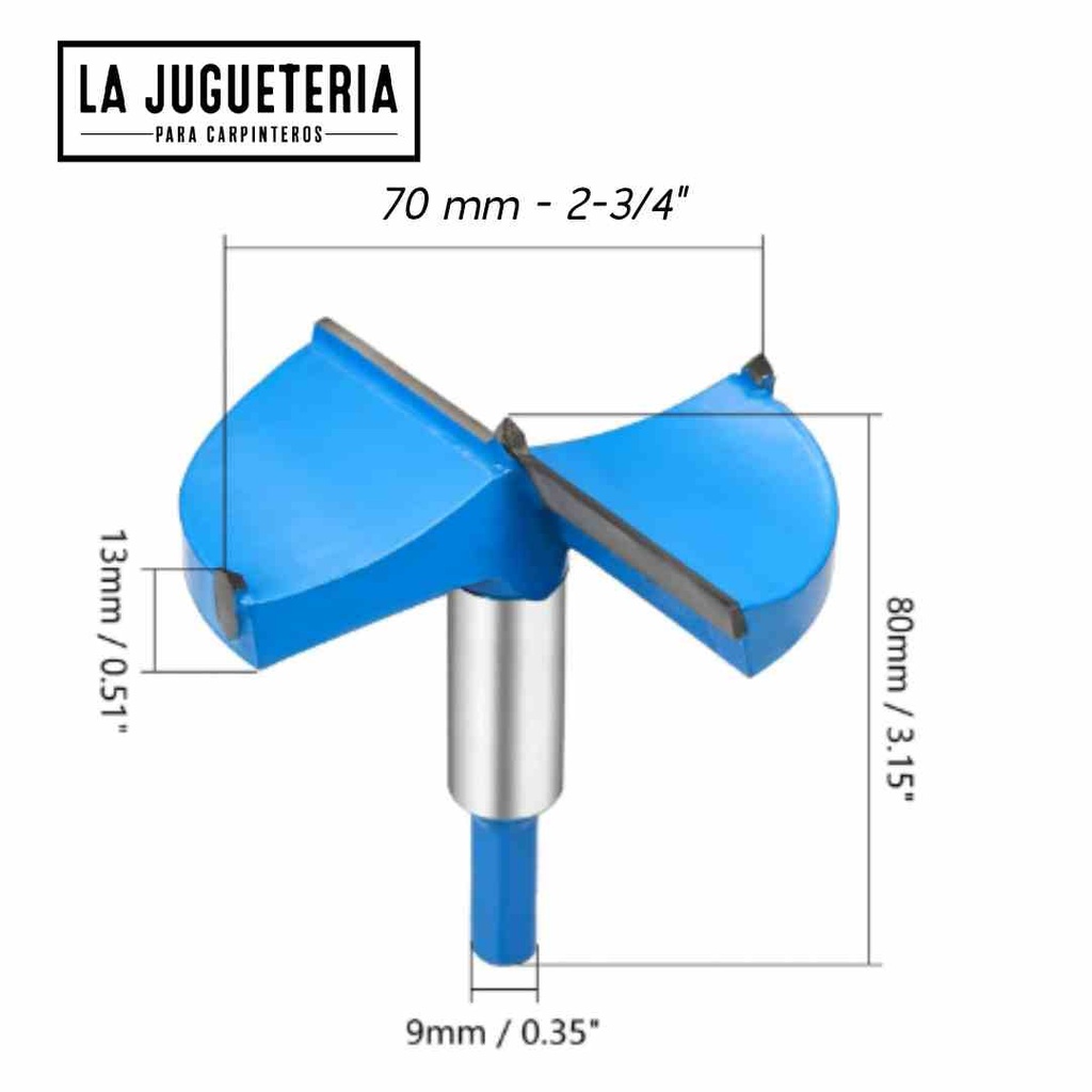 Broca forstner de 70 mm para Carpintería - Punta de Carburo, Diseño Preciso y Limpio