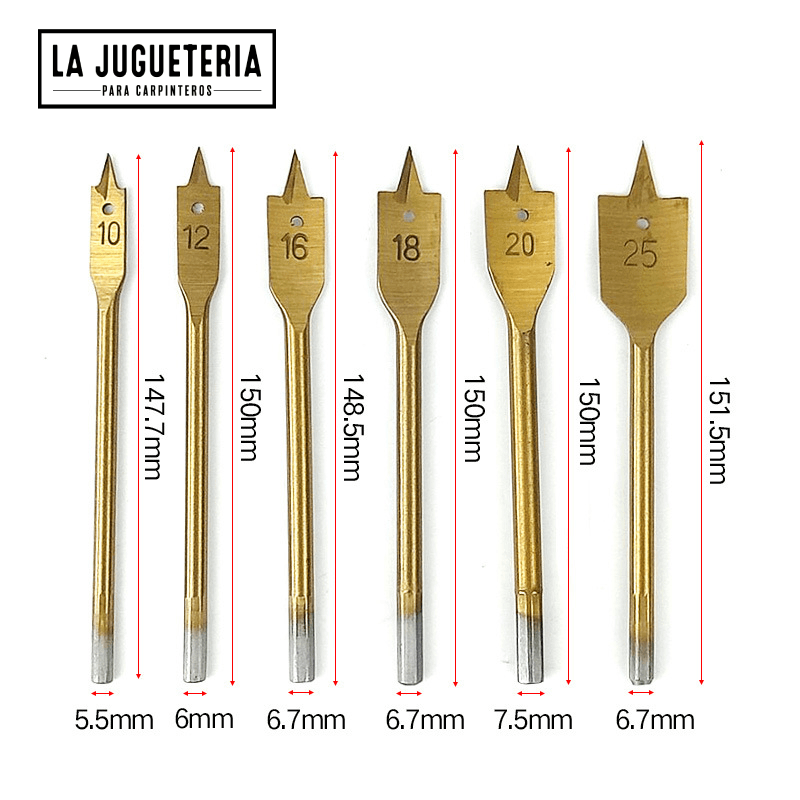 Broca paleta titanio Set 6 pcs