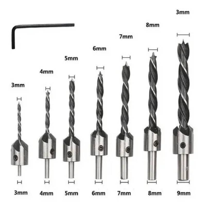 Brocas avellanadoras HSS  mechas de 3mm a 10mm. Set 7 pcs