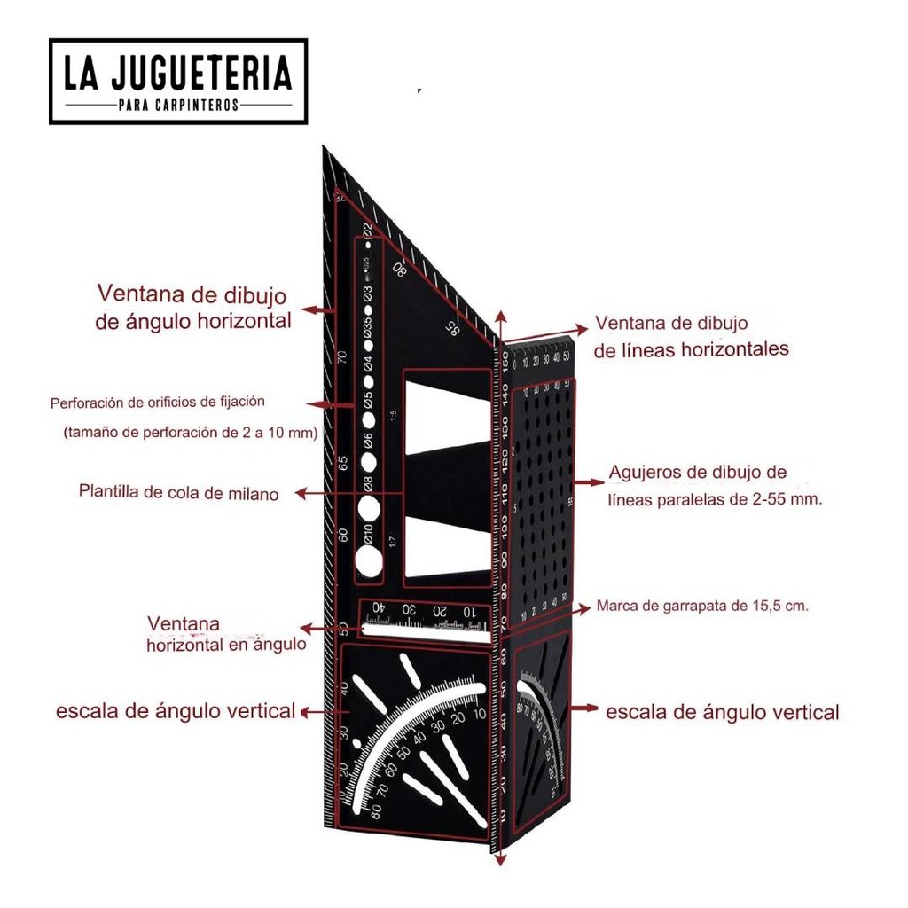 Escuadra/ regla de aluminio 3D para carpintería