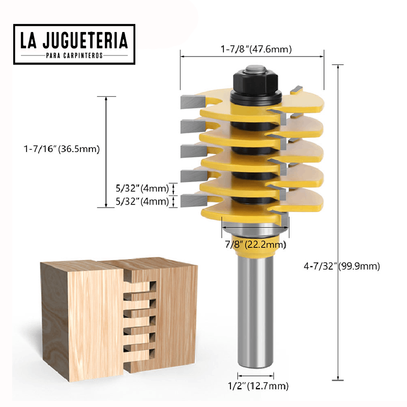 [A398] Fresa para unión tipo dedo (finger). 5 cuchillas desmontables. Vástago de 1/2". Ref.G17