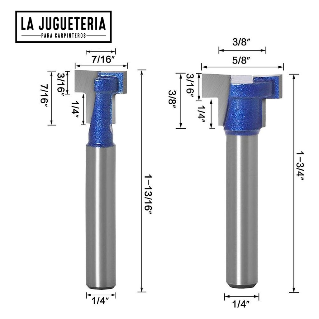 [A437] Fresas ranura tipo T para tornillo hexagonal de 1/4" y 3/8" Key hold. Vástago de 1/4". Set 2 pcs. Ref.P08