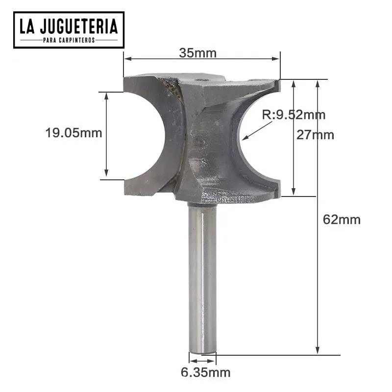 Fresa de corte lateral semicircular tipo "Bullnose" diametro de corte 3/4". Vástago de 1/4". Ref.P24