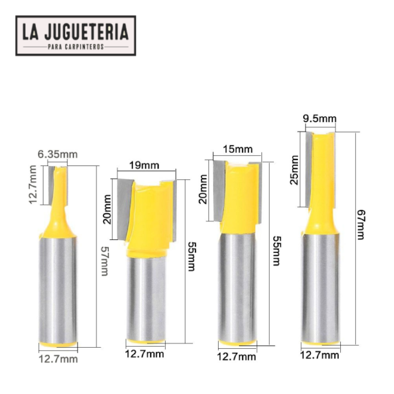 Fresas de corte recto. Vástago 1/2". Set 4 pcs. G27