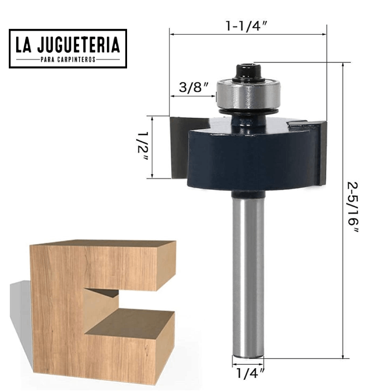 Fresa rebajadora, corte 1/2", especial para colocación de vidrios. Vástago de 1/4".Ref. P18