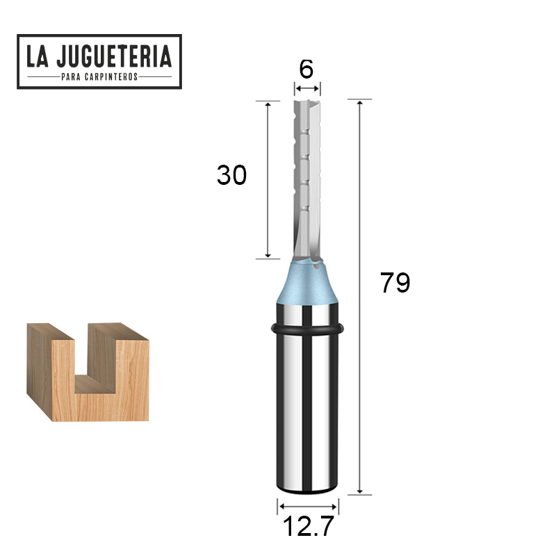 [A408] Fresa tipo flauta de corte recto 6*30 corte para CNC y router. Vástago de 1/2". Ref.G29