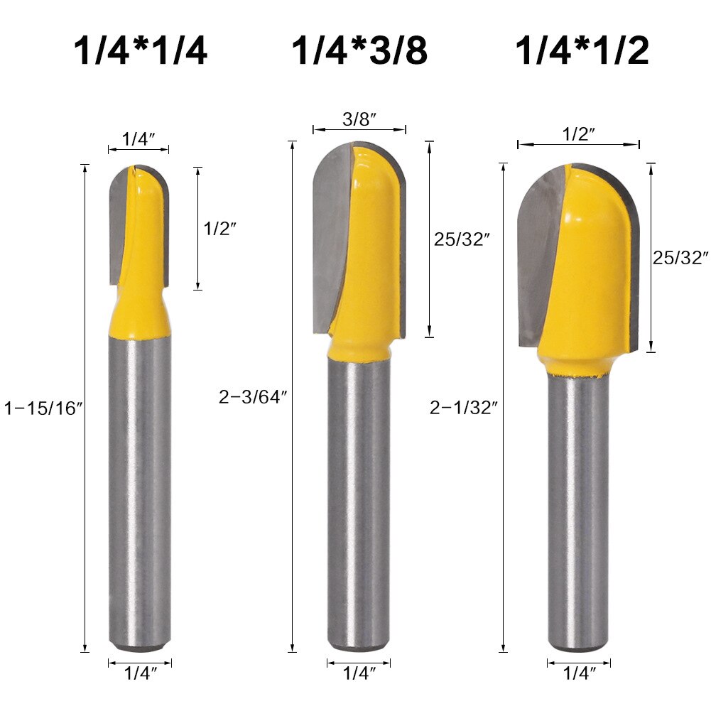 [A422] Fresas nariz redonda (Round nose). Vástago 1/4". Set 3 pcs. Ref.P25