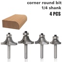 Fresas para cantear radios de 9 mm, 12  mm,  14 mm y 16 mm.Vástago de 1/4". Set 4 pcs. Ref.P26