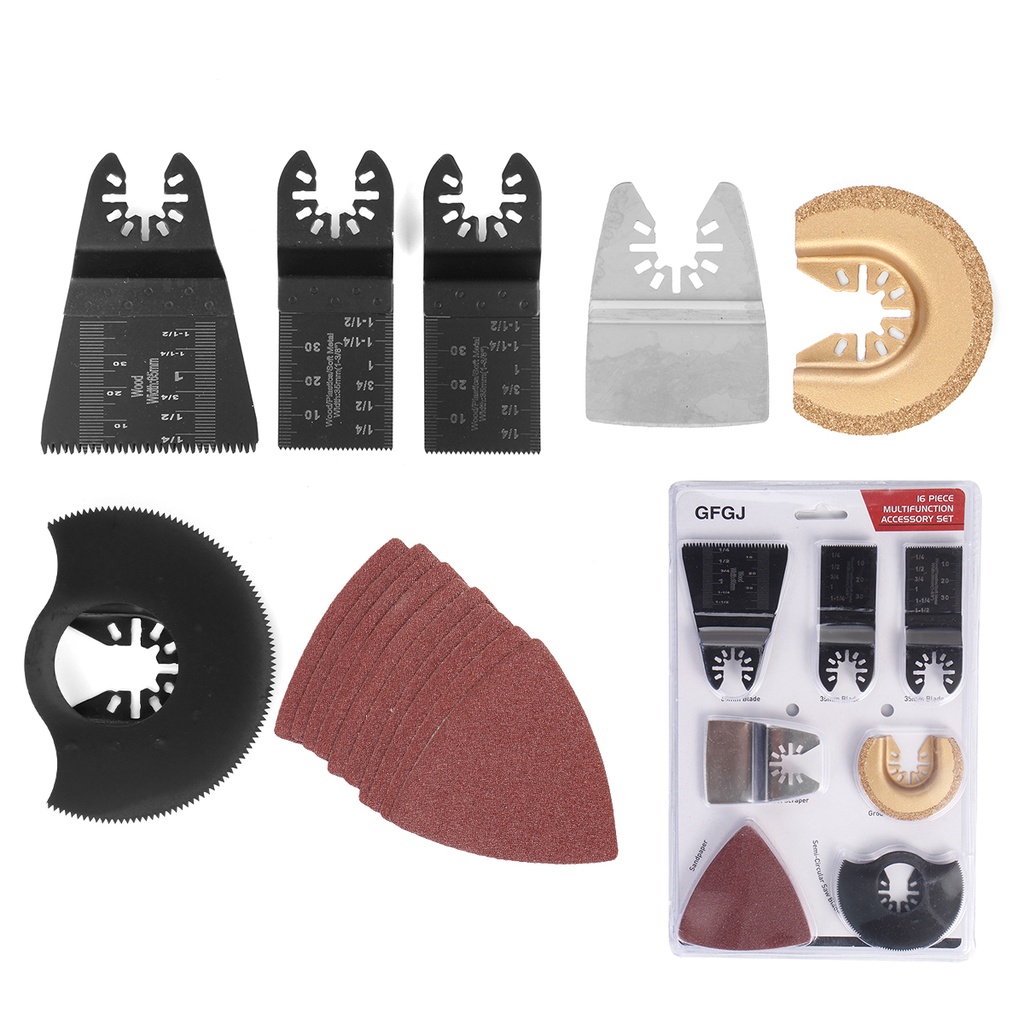 Kit de Accesorios Oscilantes de 16 Piezas para Multiherramienta - Corta y Lija Madera y Metal 