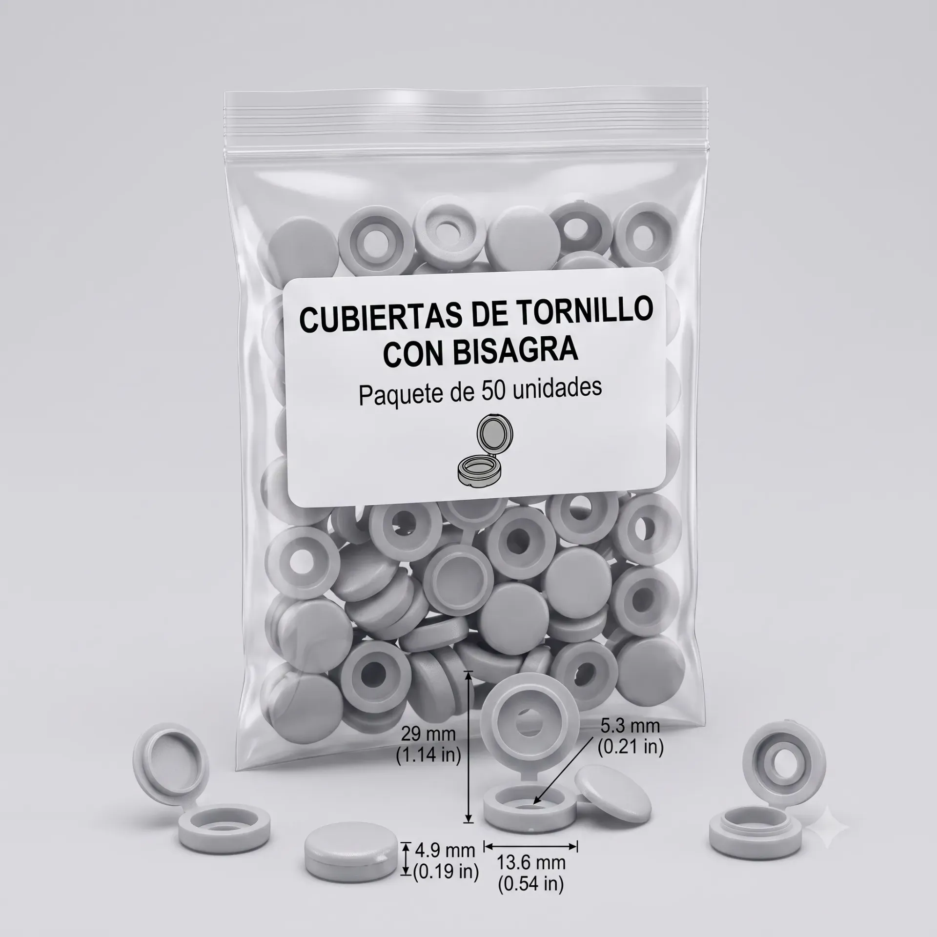 Tapones plásticos para tornillos 50 pcs Gris claro