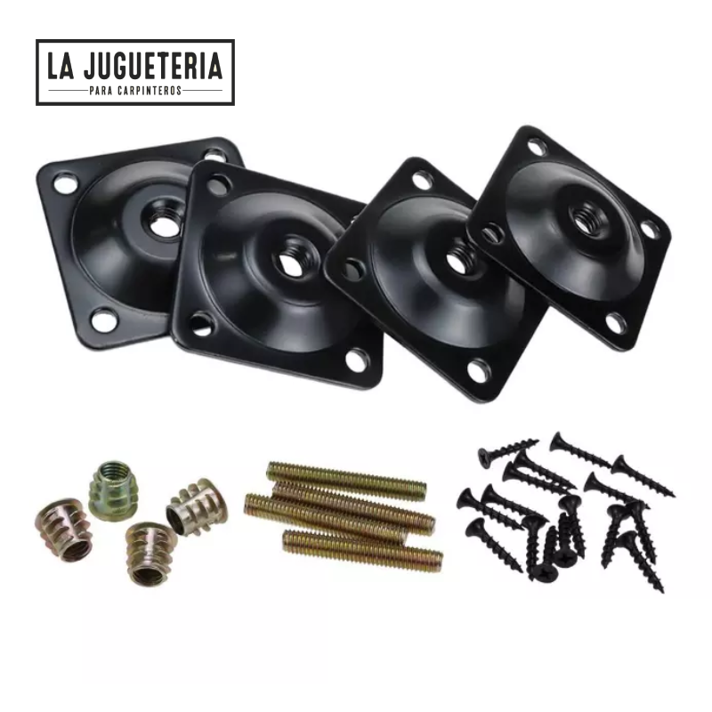 Kit de Placas de montaje para patas de mesa y sofás con pernos de suspensión - Herrajes para muebles (4pz)