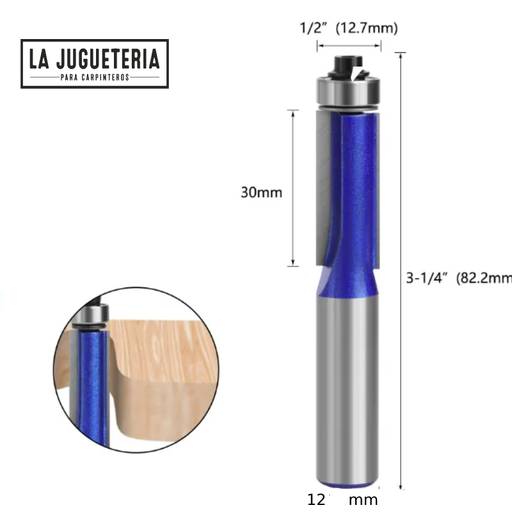 Fresa de corte recto 30 * 1/2" , copiadora con 1 rodamiento. Vástago de 12mm . G36
