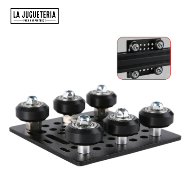 Placa de pórtico (gantry) con 6 ruedas POM para perfiles 2040 y 4040 Tipo V.