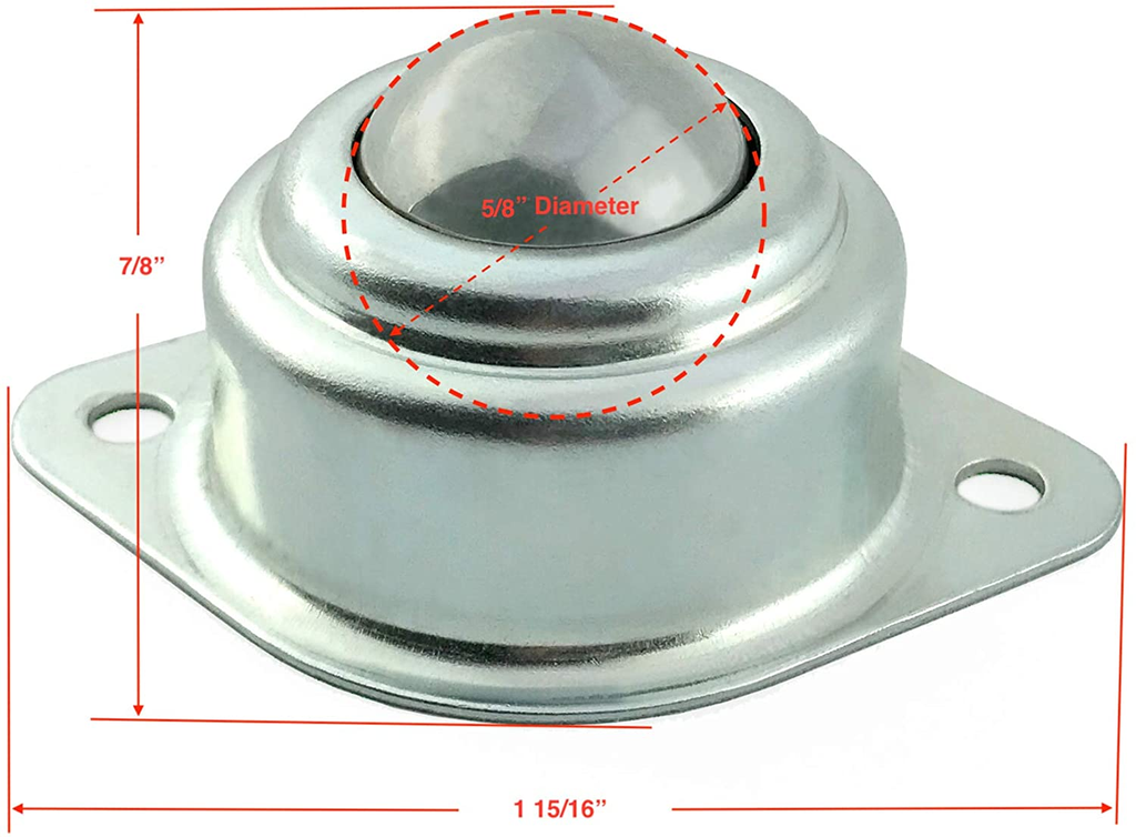 Rodamientos de transferencia de acero endurecido. Rodillos de 5/8". Capacidad de carga 33 libras.(15kg)