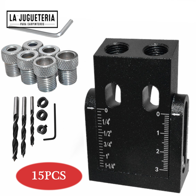Plantilla para agujeros oblicuos tipo Pocket Hole. Set 15 pcs.
