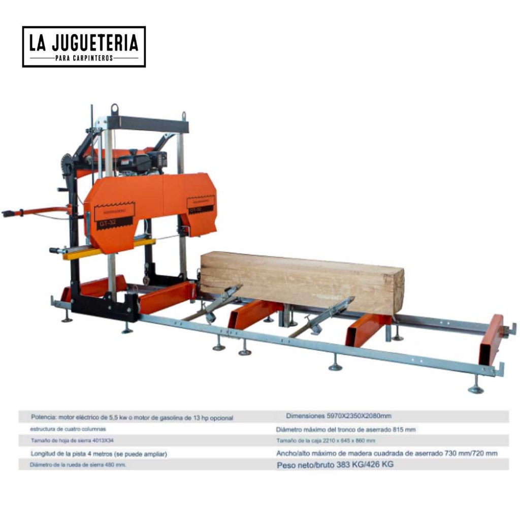 Aserradero portátil de madera DP-32 Pulgadas Modelo Gasolina 15 HP