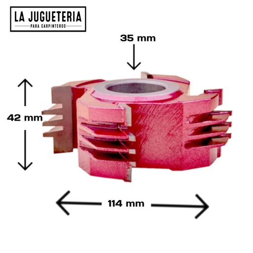 [A001] Fresa para trompo industrial carpintería con eje de 35 mm , diámetro del cortador (D)114, altura de corte 42 mm, número de dedos 5