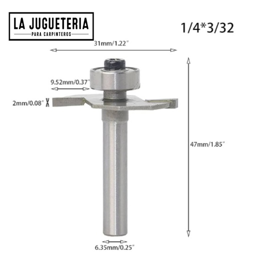Fresa para instalación de manijas sistema Gola / lengüeta de 2 mm. Vástago de 1/4". Ref.P47.